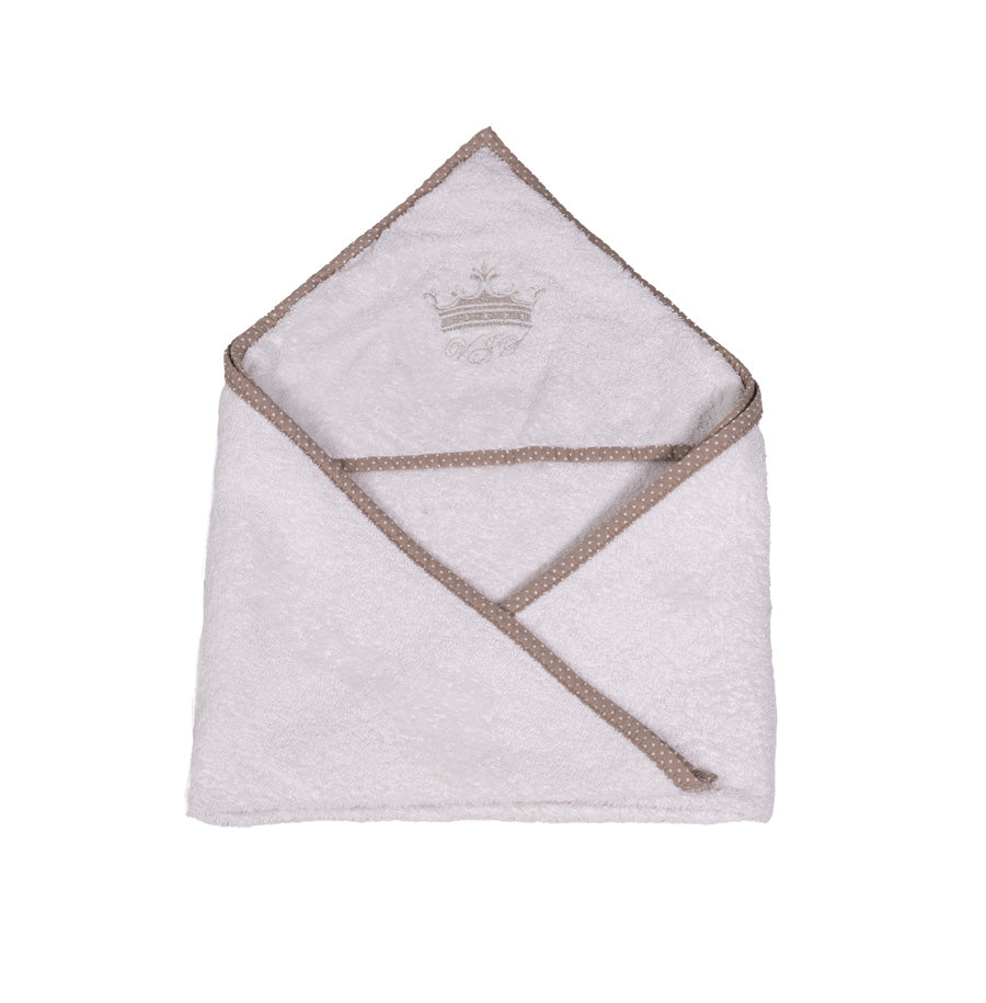 Premium Frotteehandtuch mit Kapuze - creme mit braunem Rand