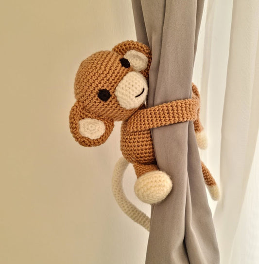 Hand crocheted monkey holder and toy - light brown