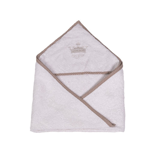 Brisača s kapuco frotir premium - smetana  z rjavo obrobo