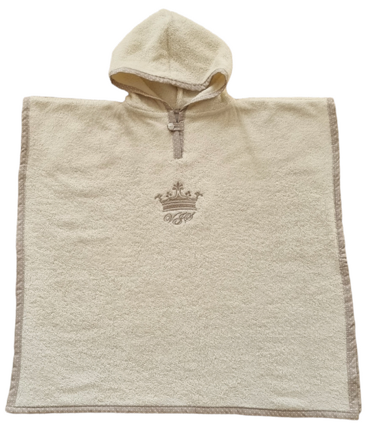 Kopalni pončo frotir premium - smetana obroba bež