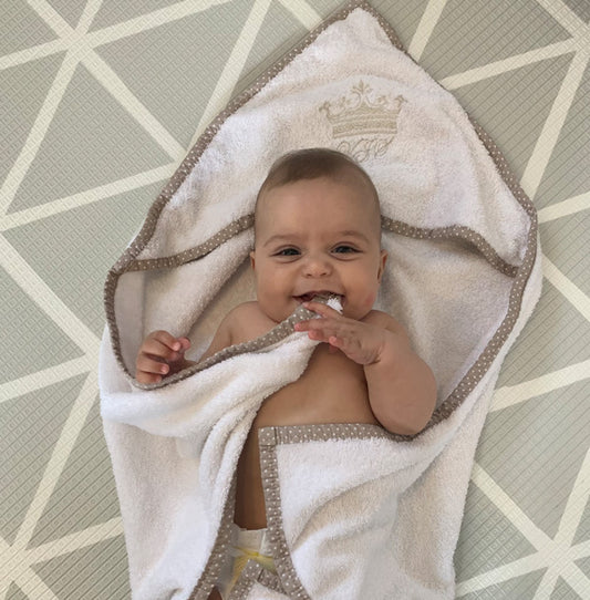 Brisača s kapuco frotir premium - smetana  z rjavo obrobo